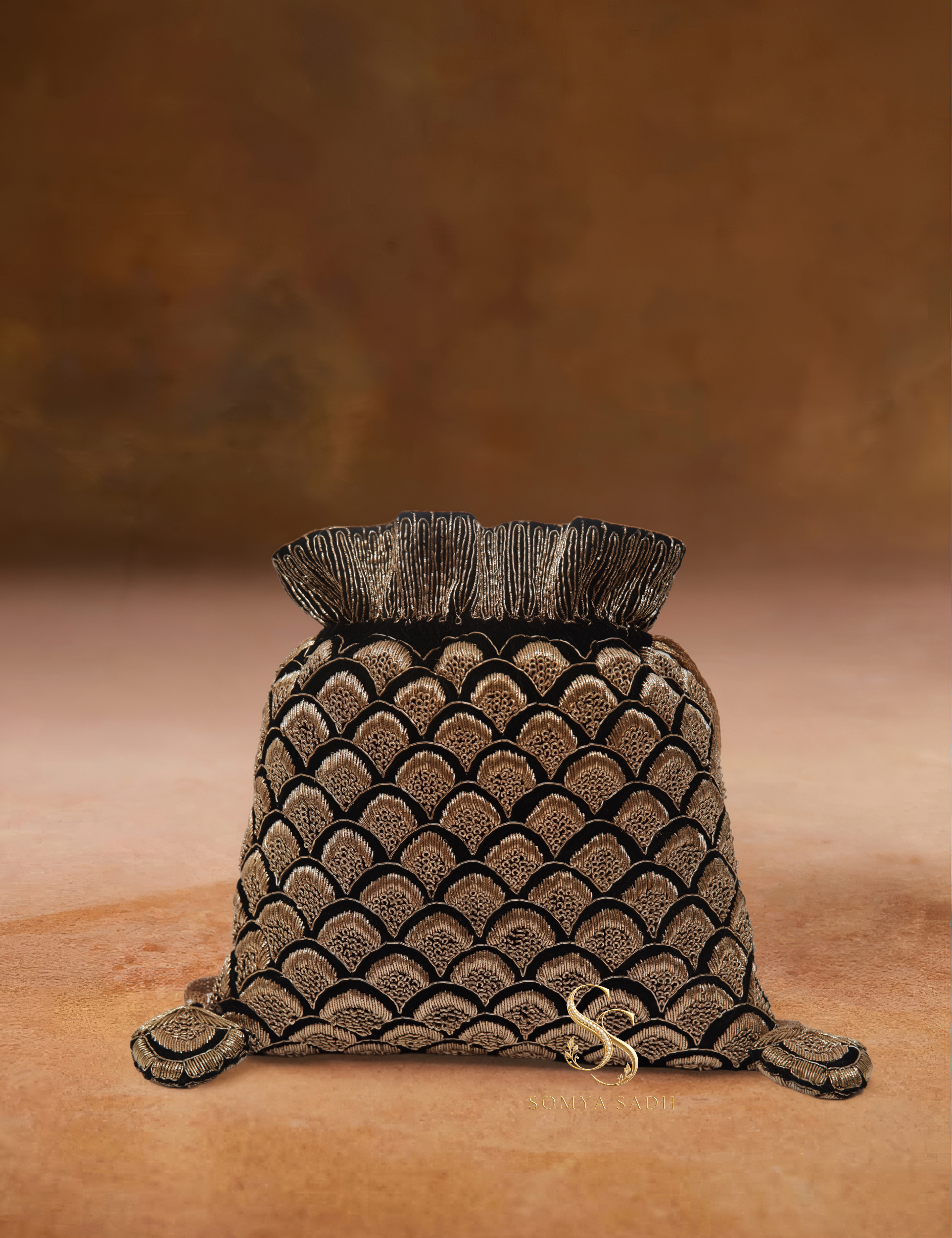 The Dabka Edit Black Zardozi Potli Bag