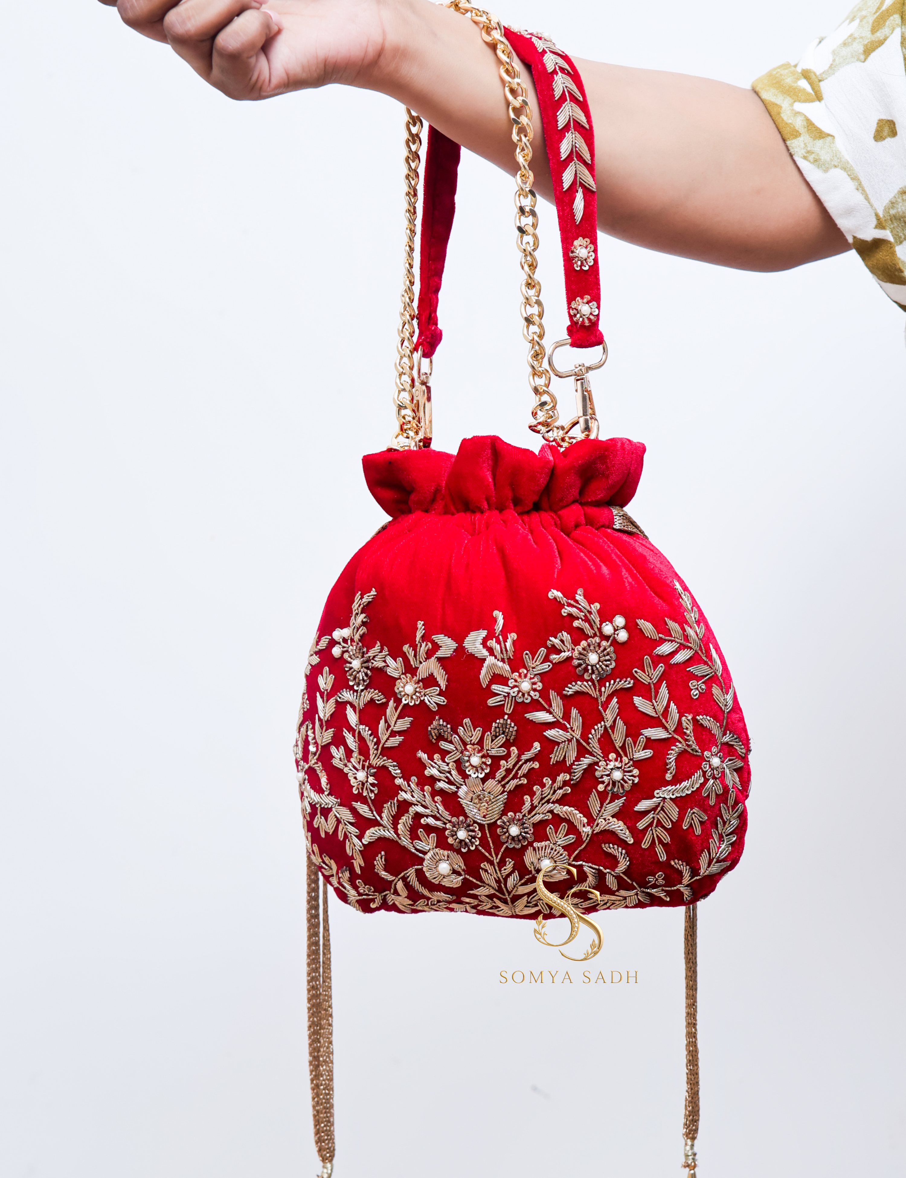 The Zardozi Edit Hot Pink Zardozi Potli Bag