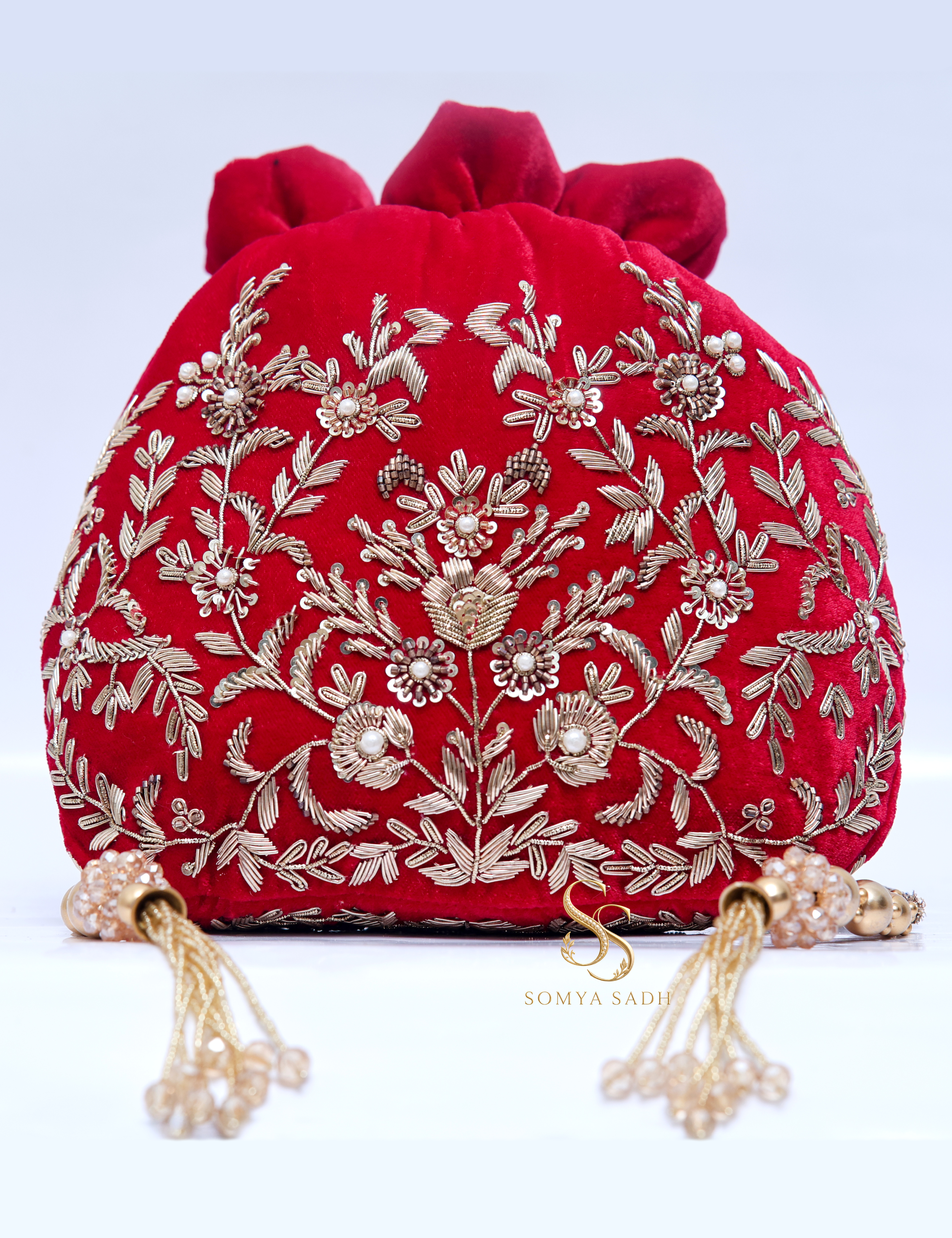 The Zardozi Edit Hot Pink Zardozi Potli Bag