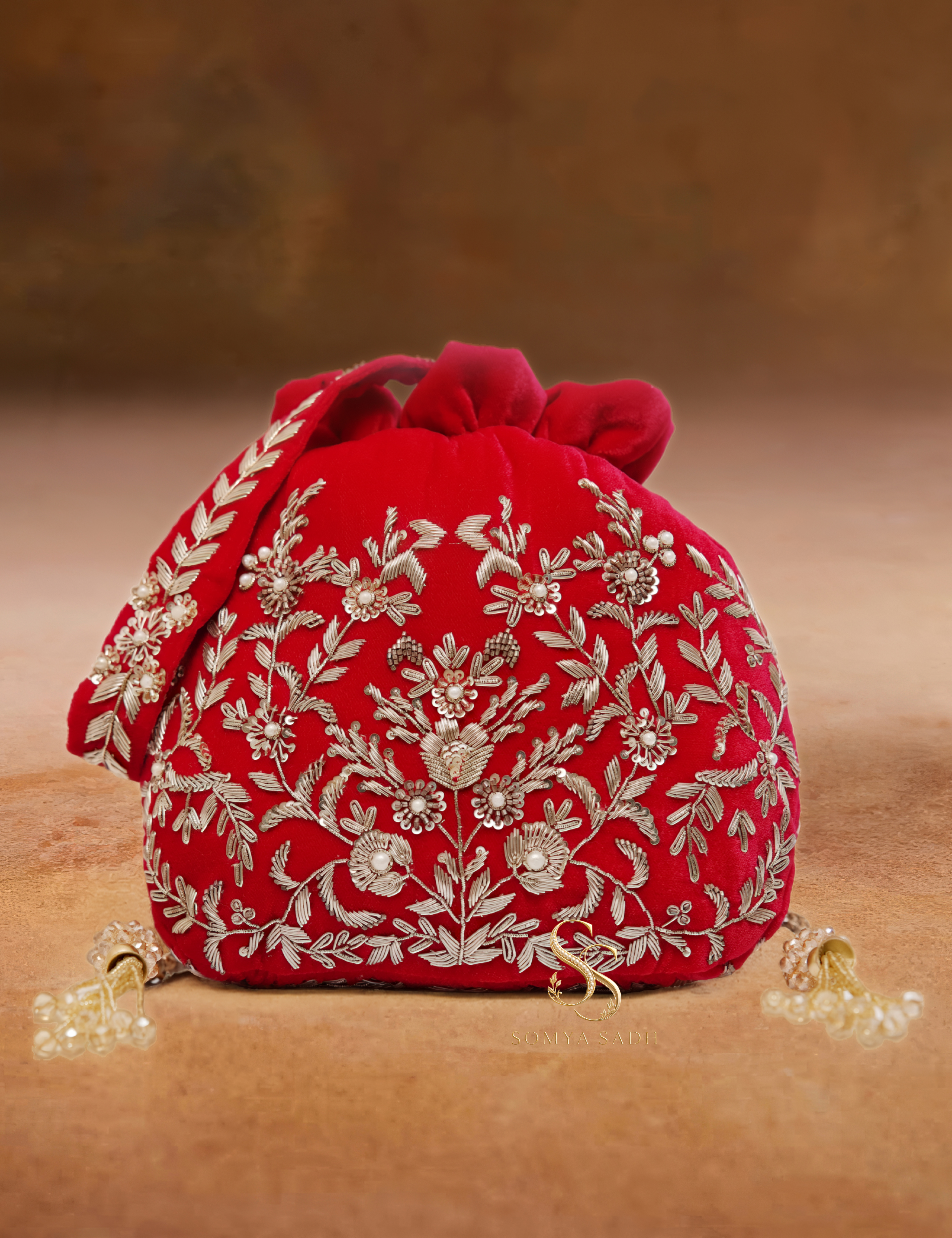 The Zardozi Edit Hot Pink Zardozi Potli Bag