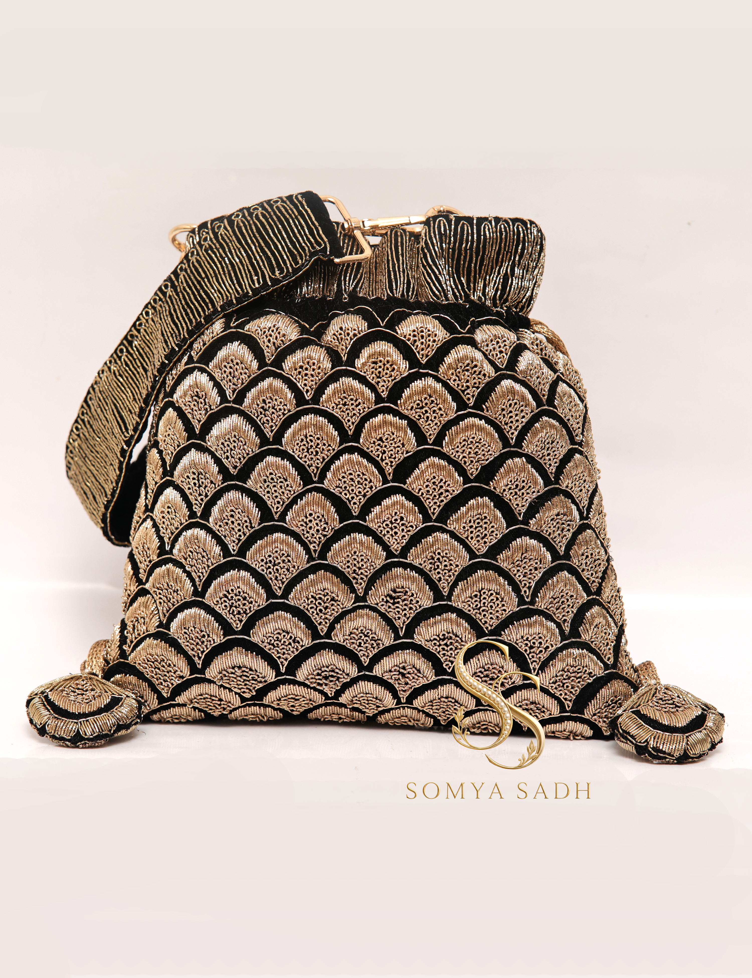 The Dabka Edit Black Zardozi Potli Bag