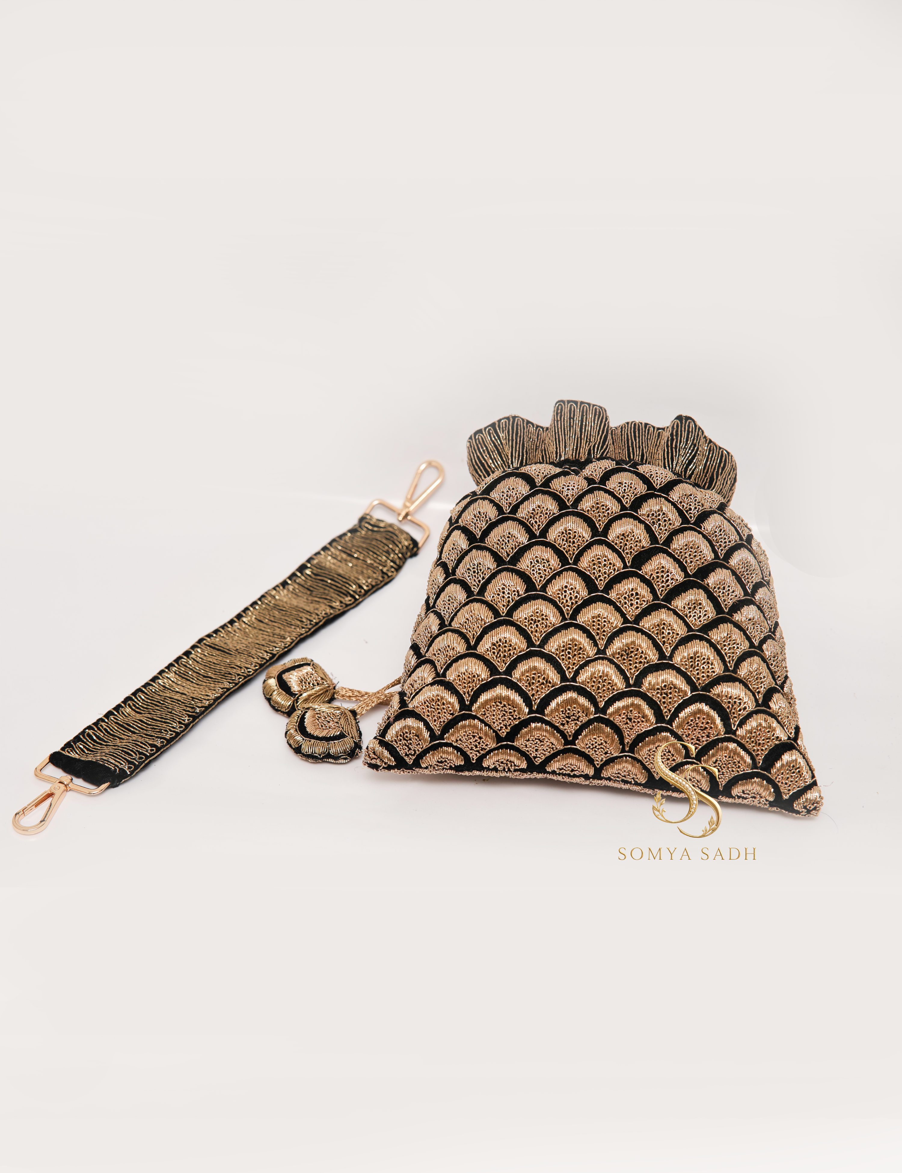 The Dabka Edit Black Zardozi Potli Bag