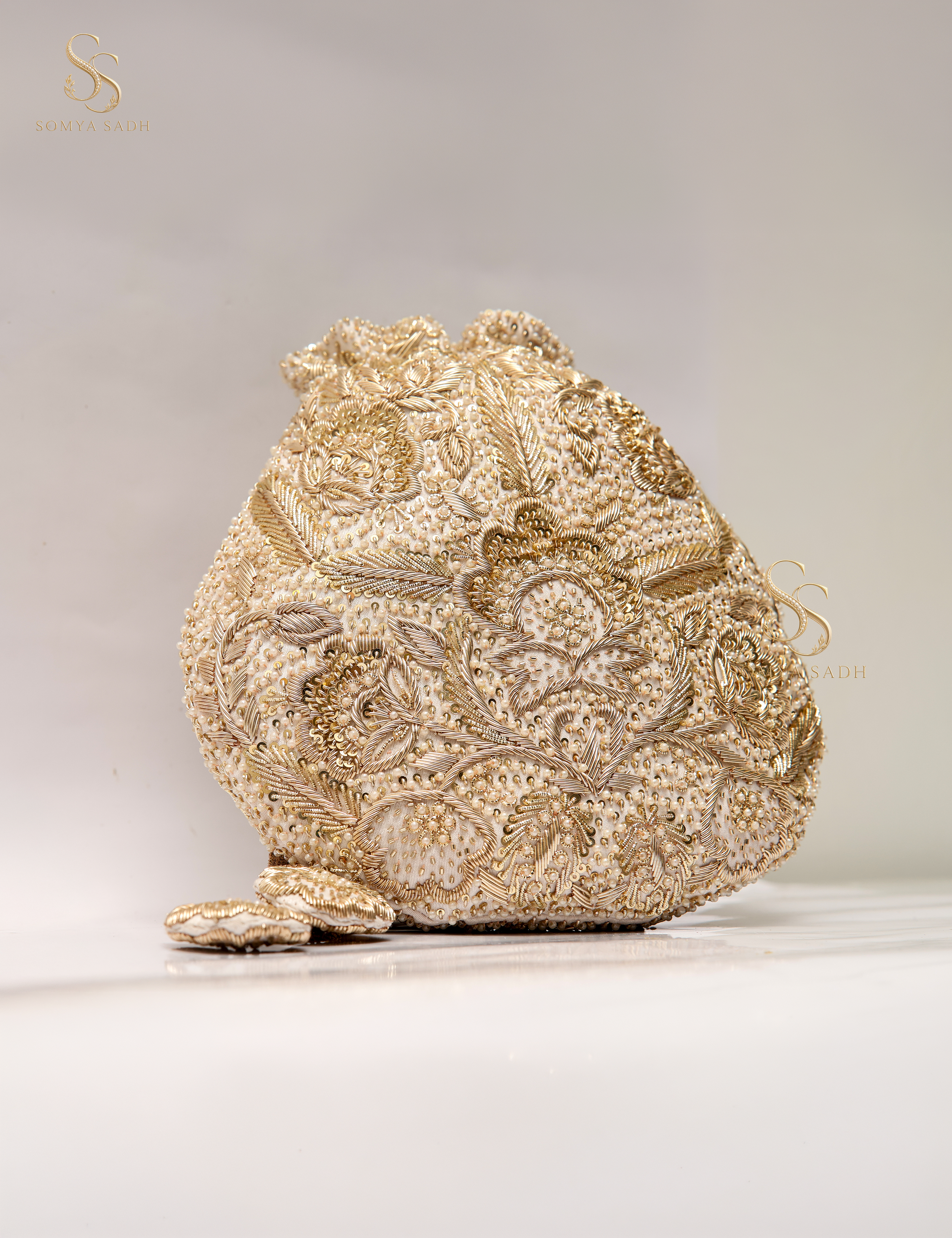 Chandni Ivory Paisley Potli, detail or alternate product view
