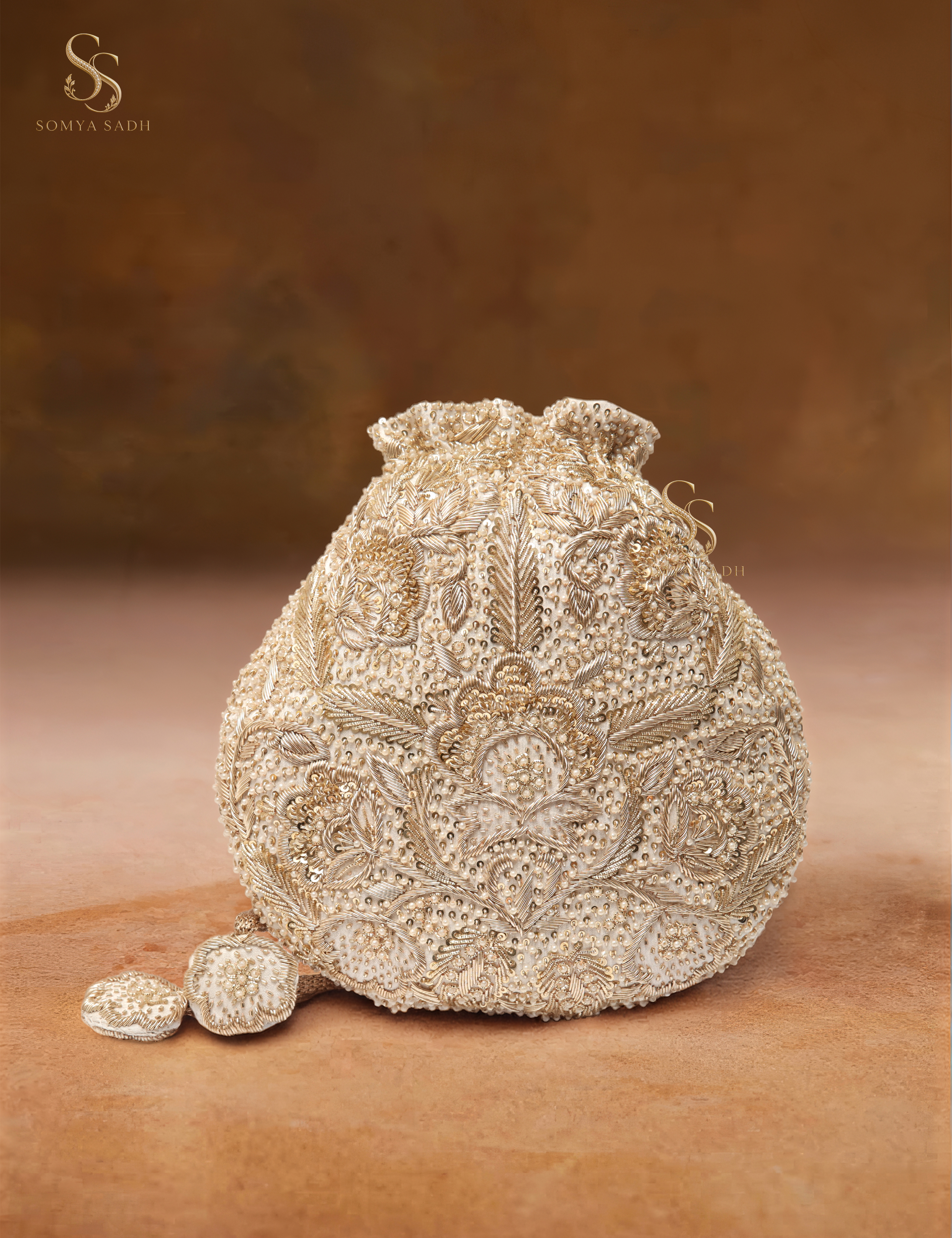Chandni Ivory Paisley Potli, detail or alternate product view