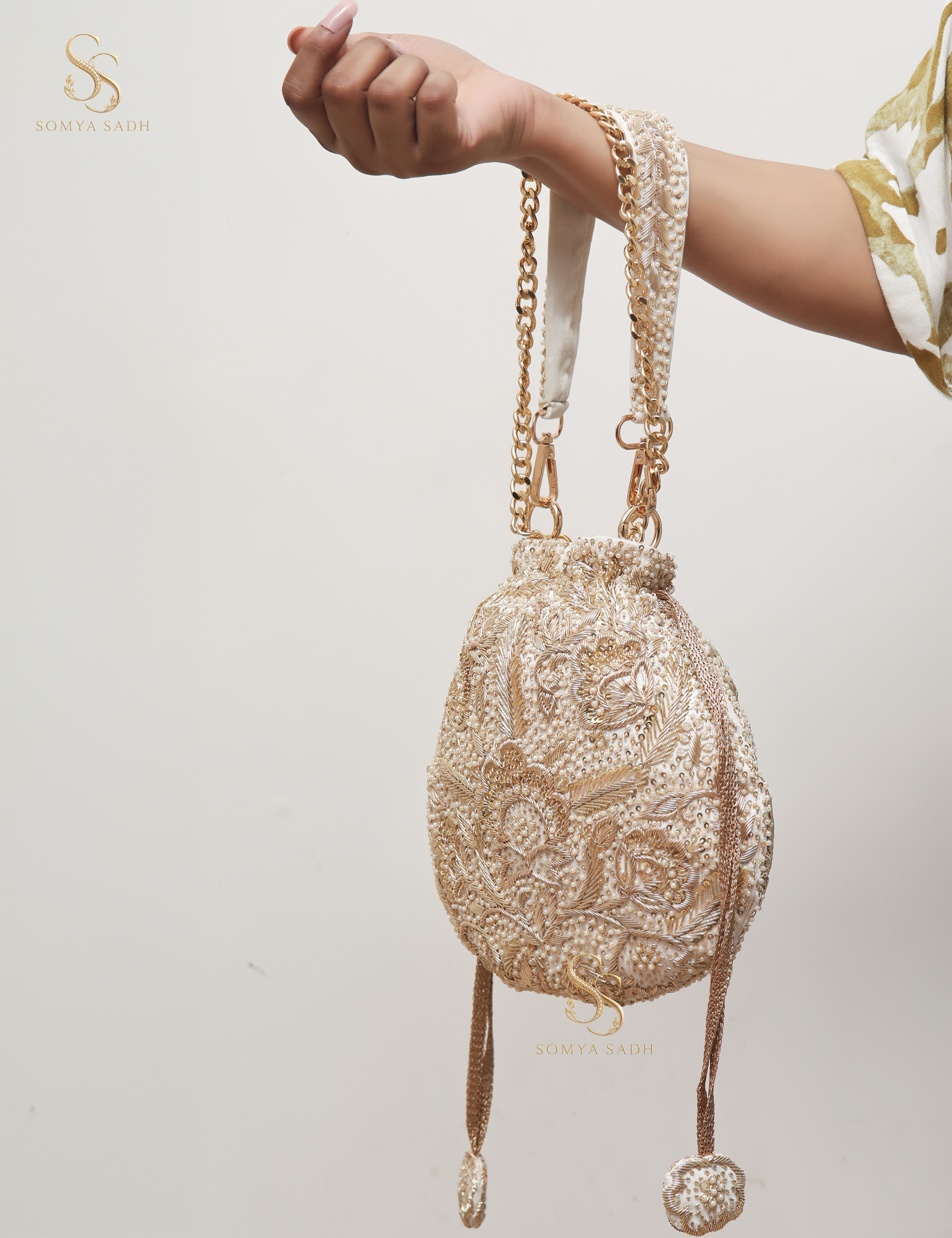 Chandni Ivory Paisley Potli, detail or alternate product view
