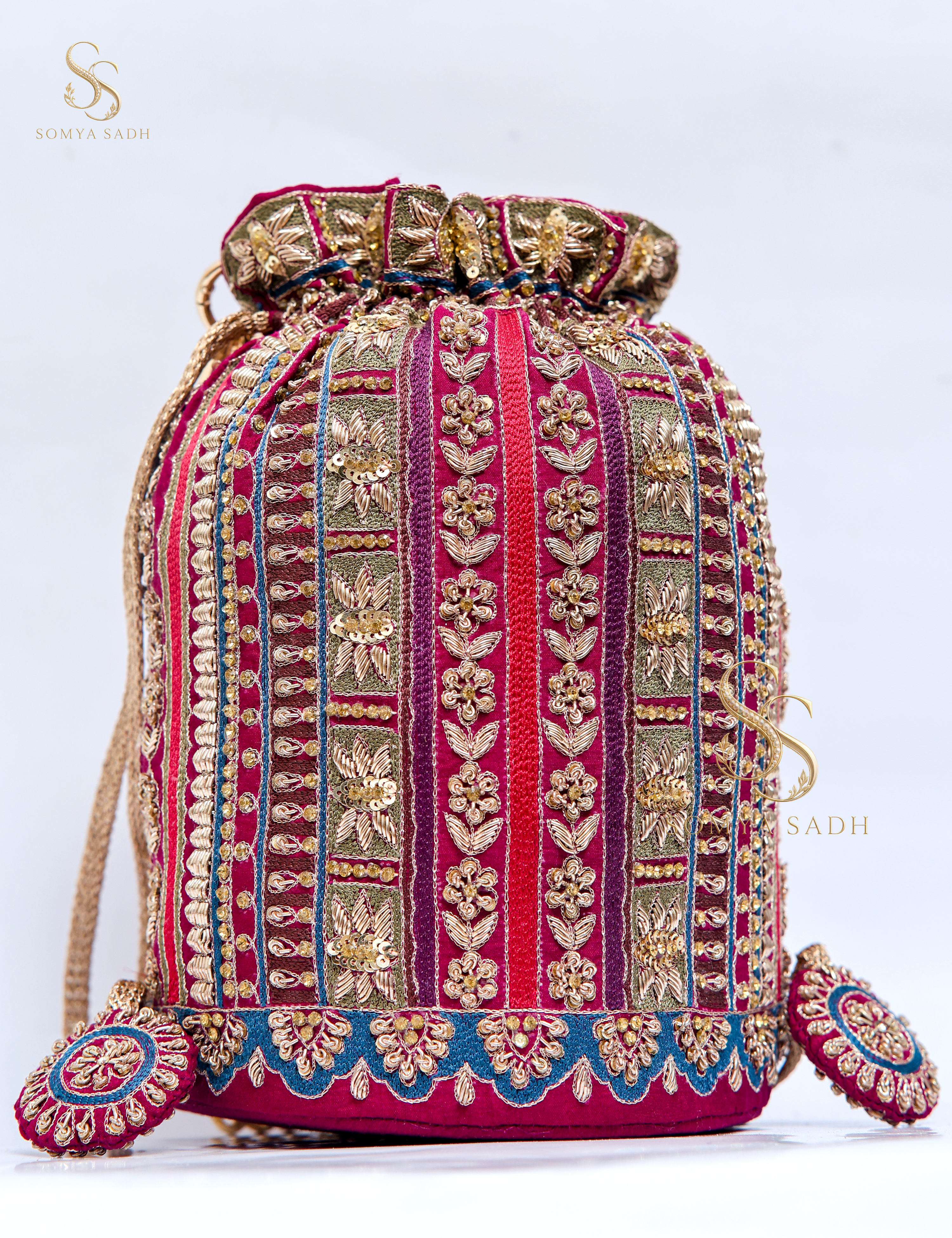 Fuchsia Bazaar Stripe Potli, main product view