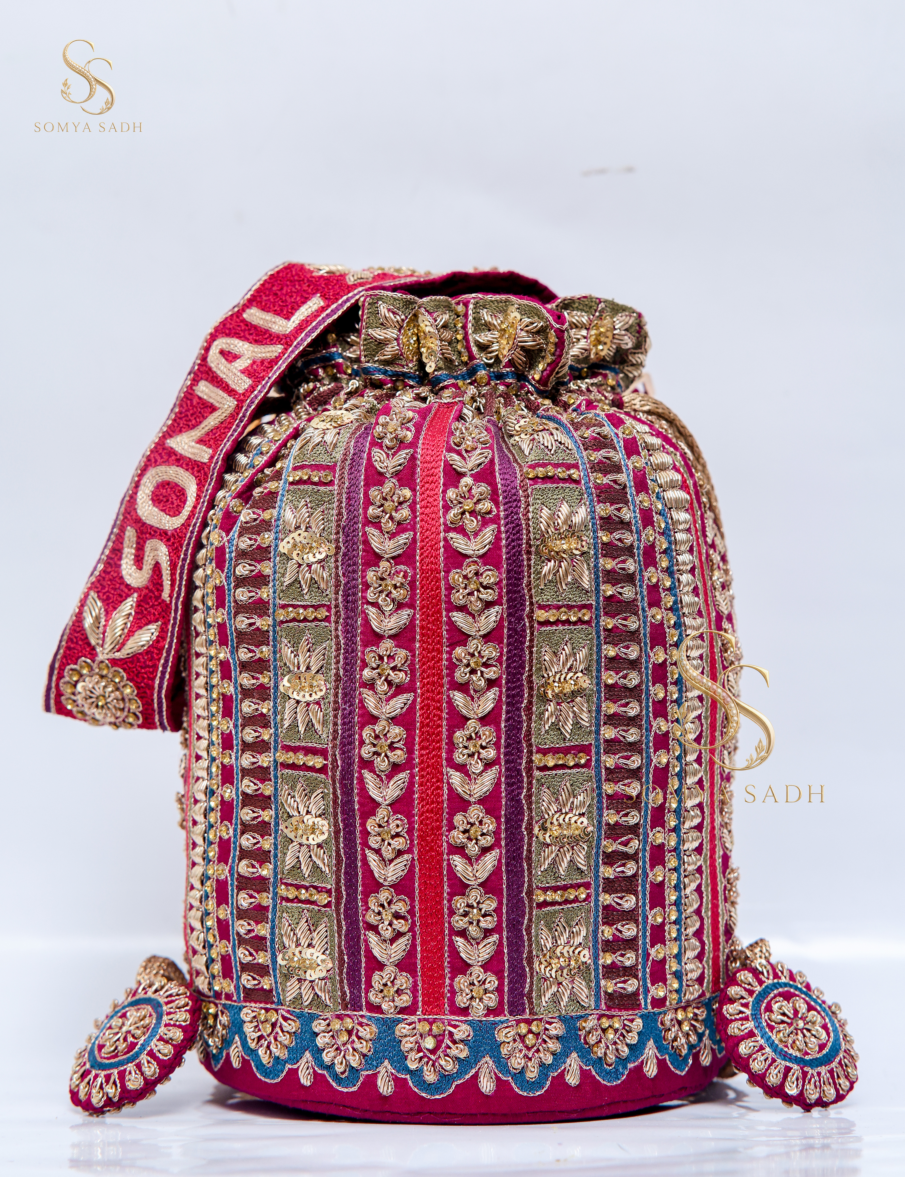 Fuchsia Bazaar Stripe Potli, detail or alternate product view