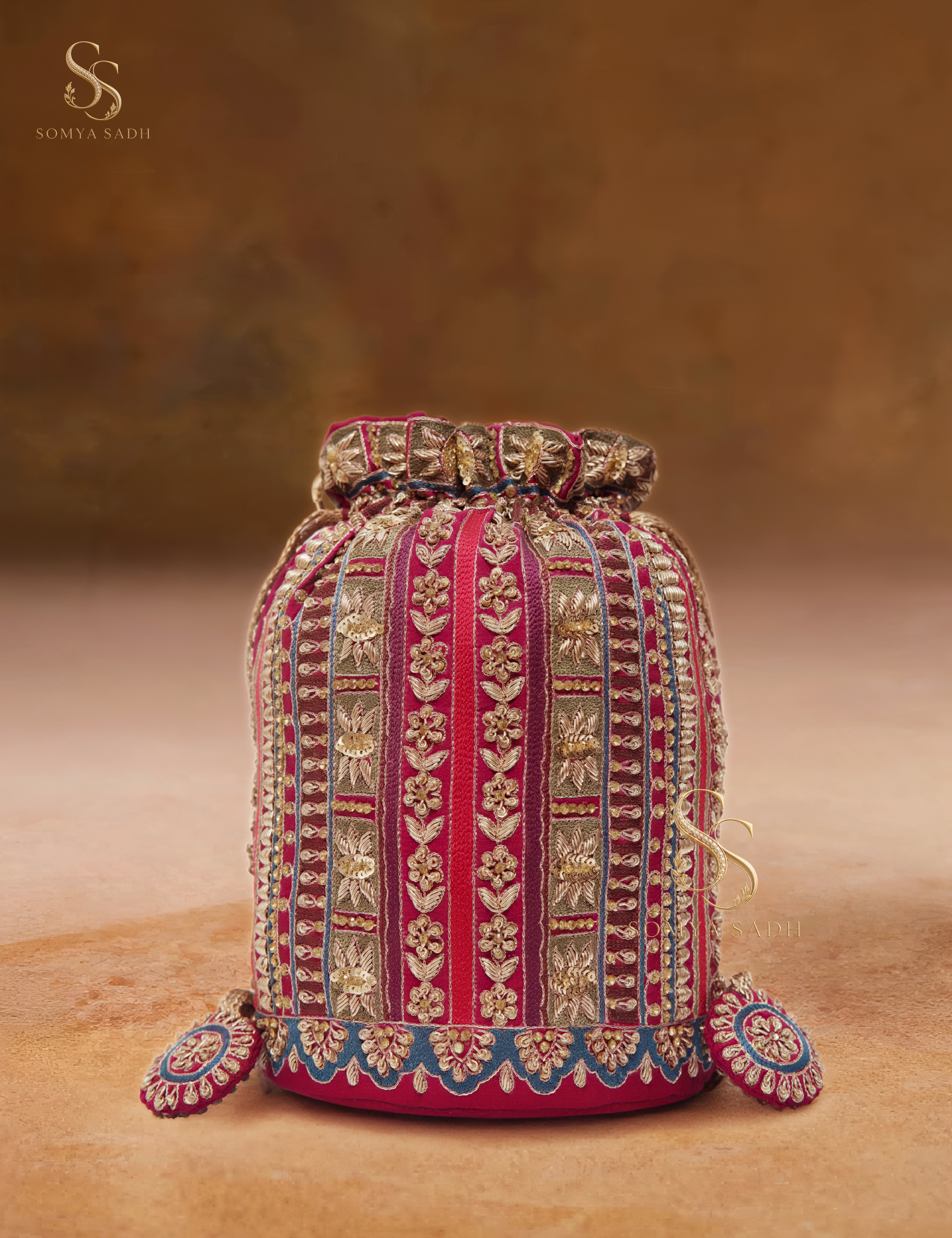 Fuchsia Bazaar Stripe Potli, detail or alternate product view