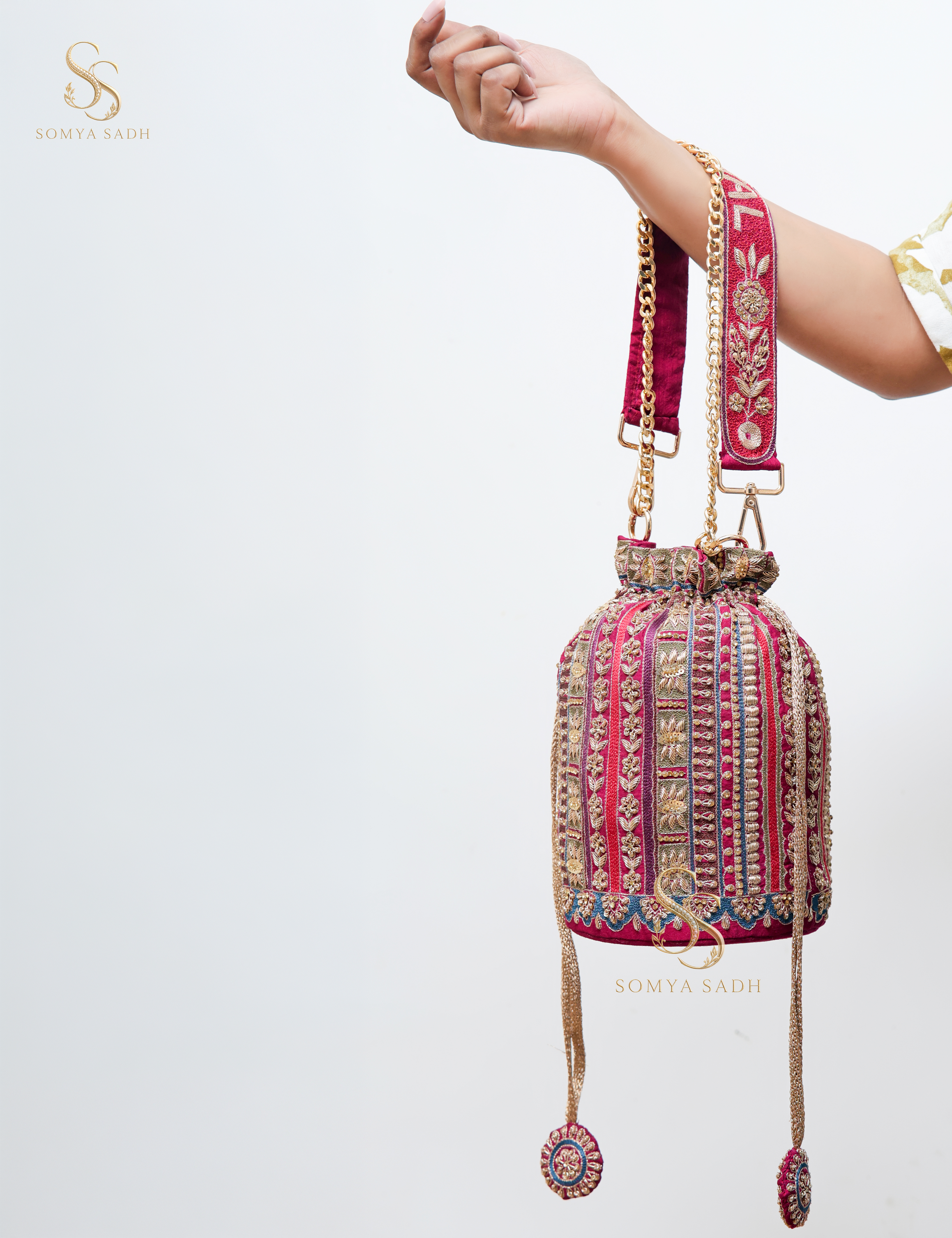 Fuchsia Bazaar Stripe Potli, detail or alternate product view