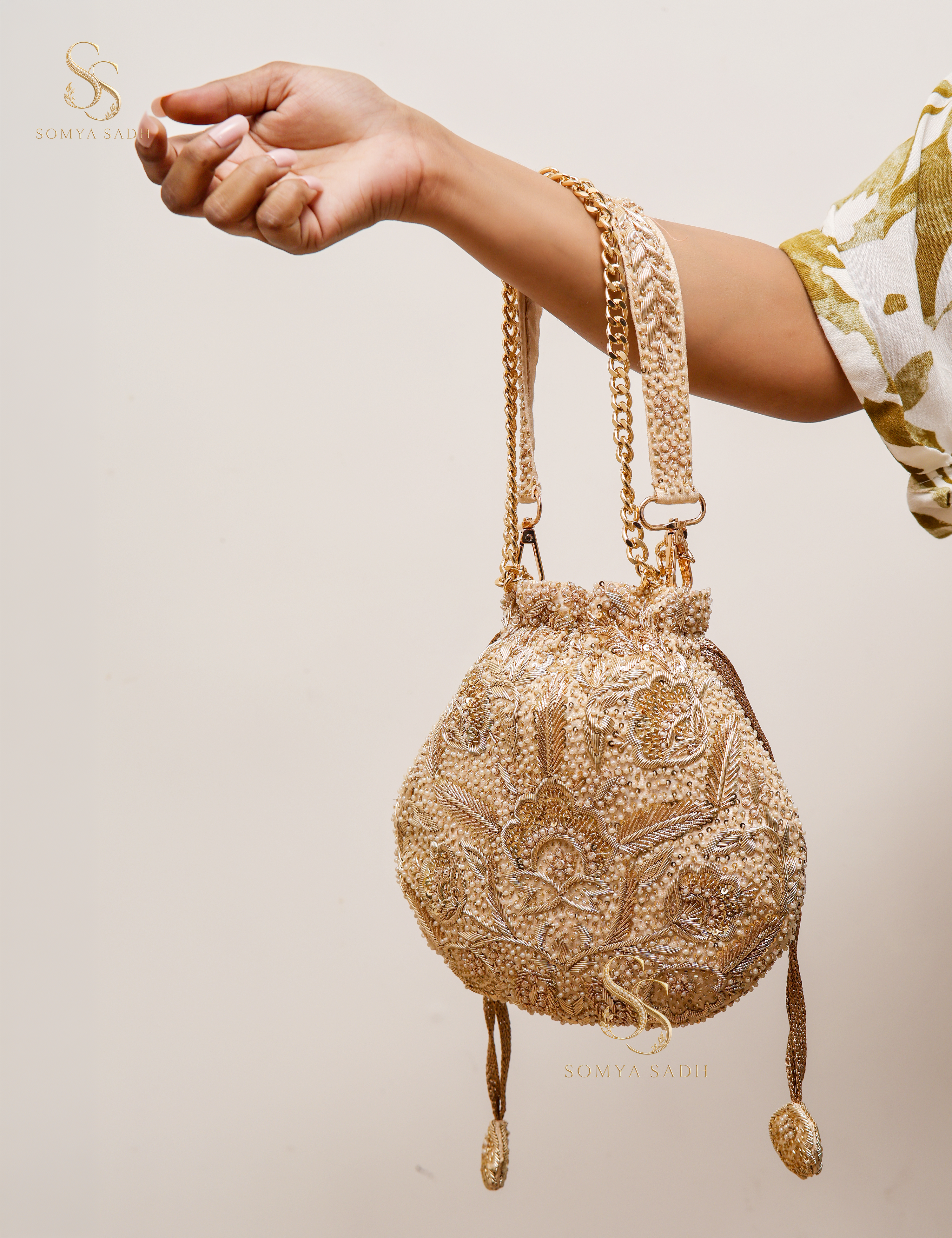 Kamalika Ivory Lotus Potli, detail or alternate product view