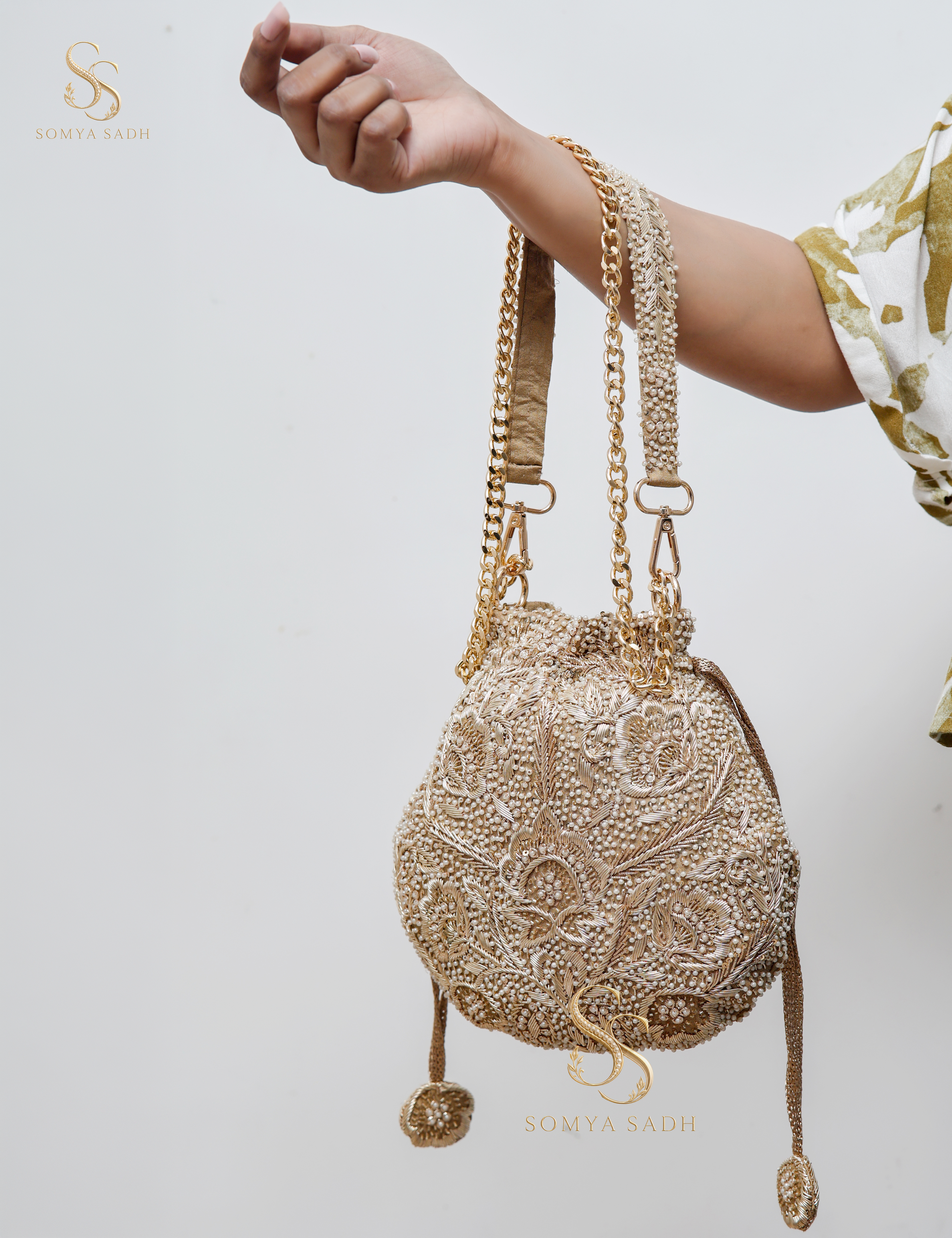 Mogra Ivory Lace Potli, main product view