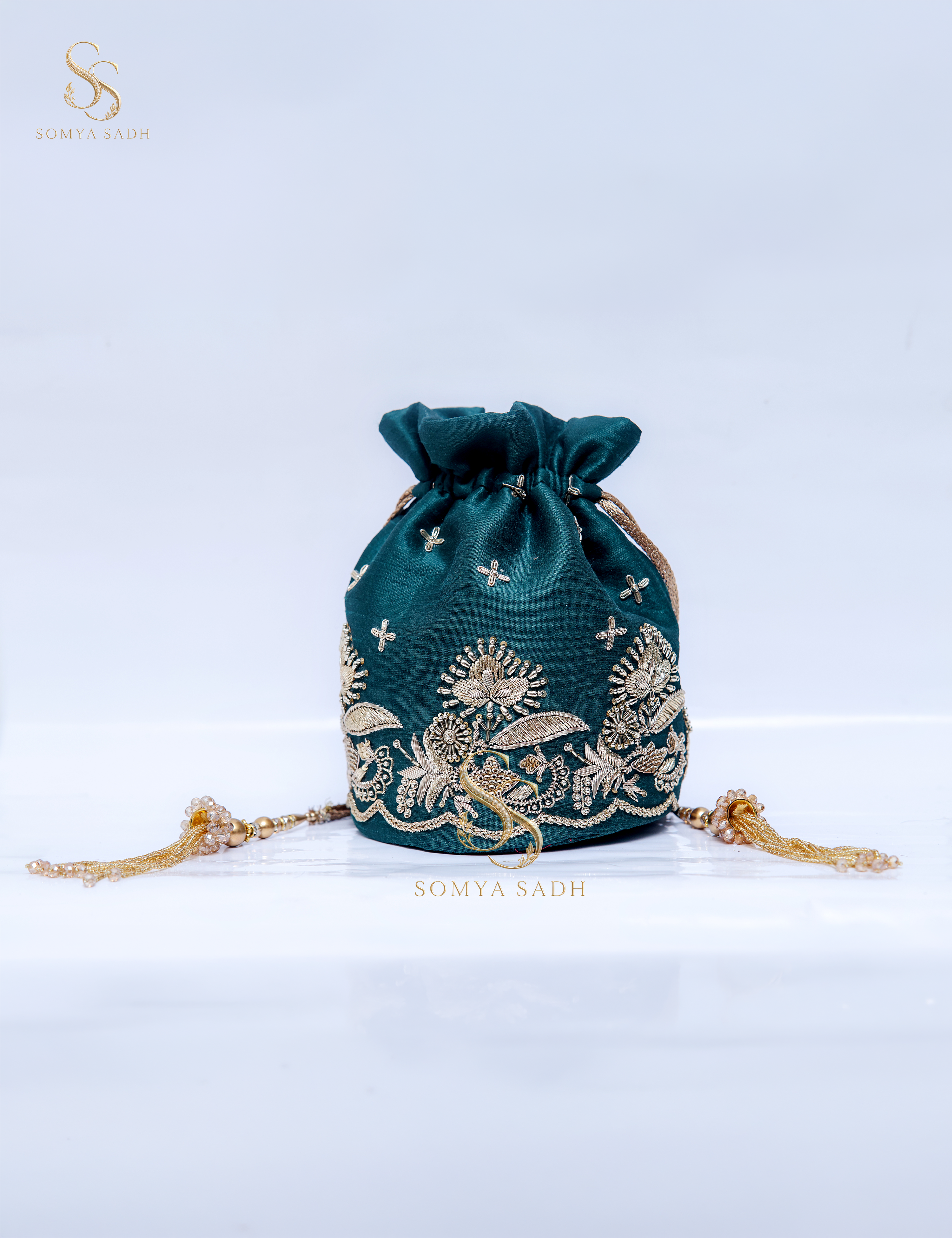 Neelvan Teal Bloom Potli, detail or alternate product view