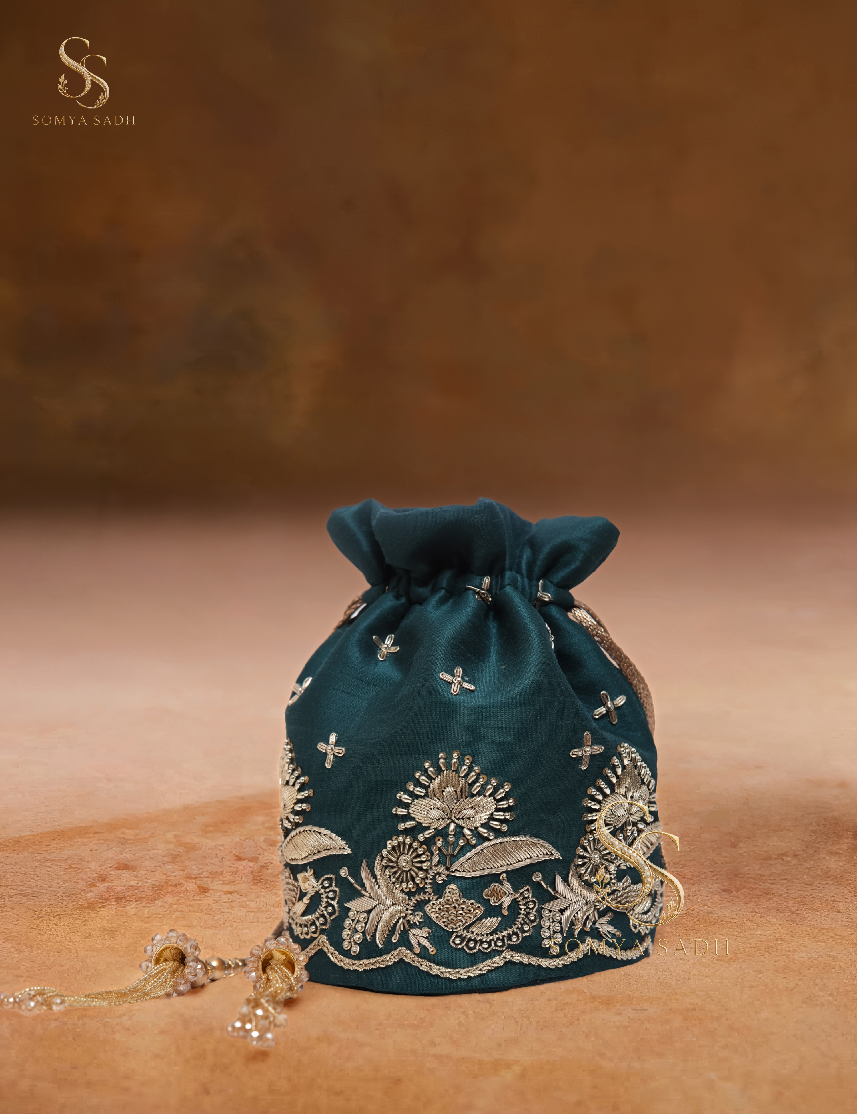 Neelvan Teal Bloom Potli, detail or alternate product view