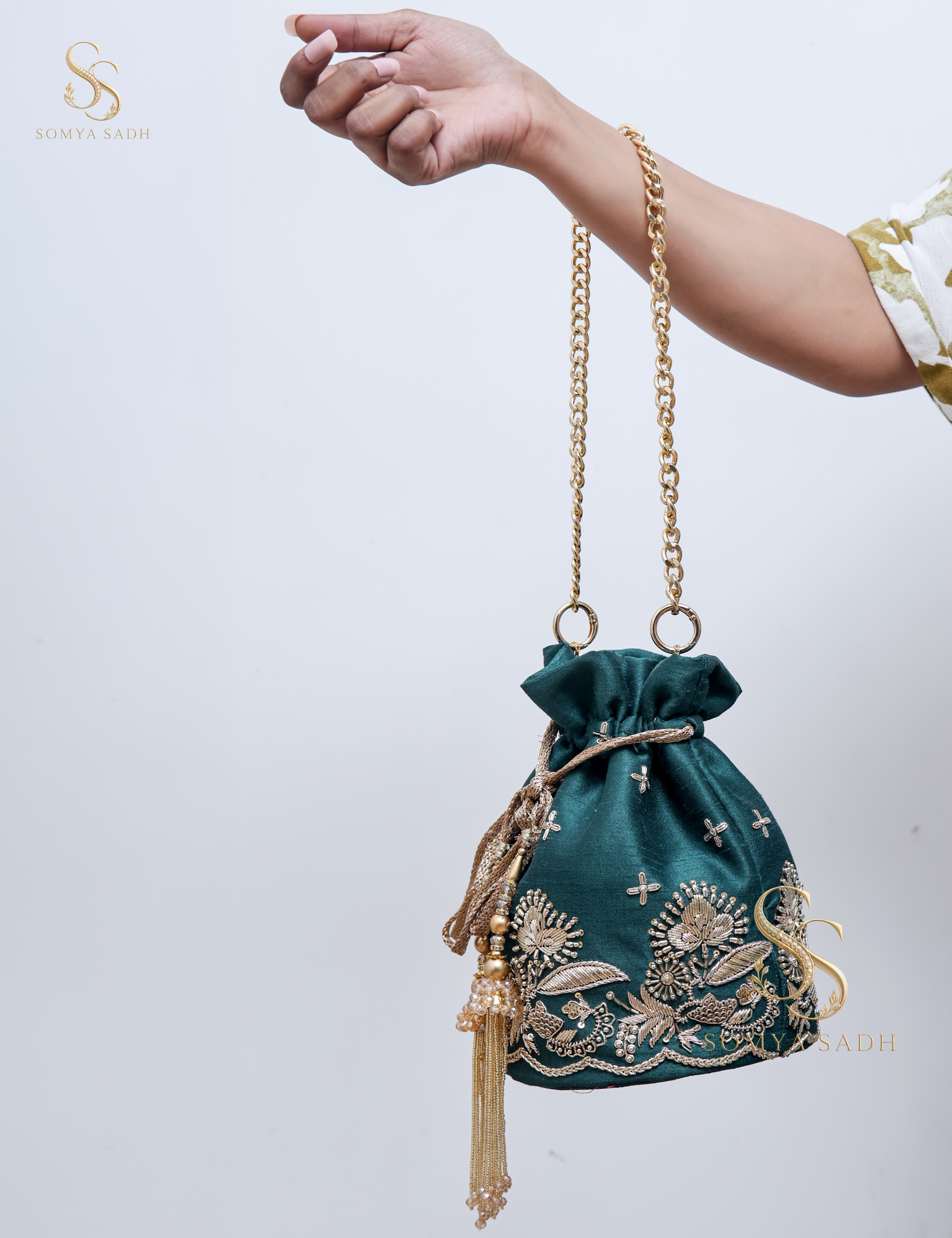 Neelvan Teal Bloom Potli, detail or alternate product view