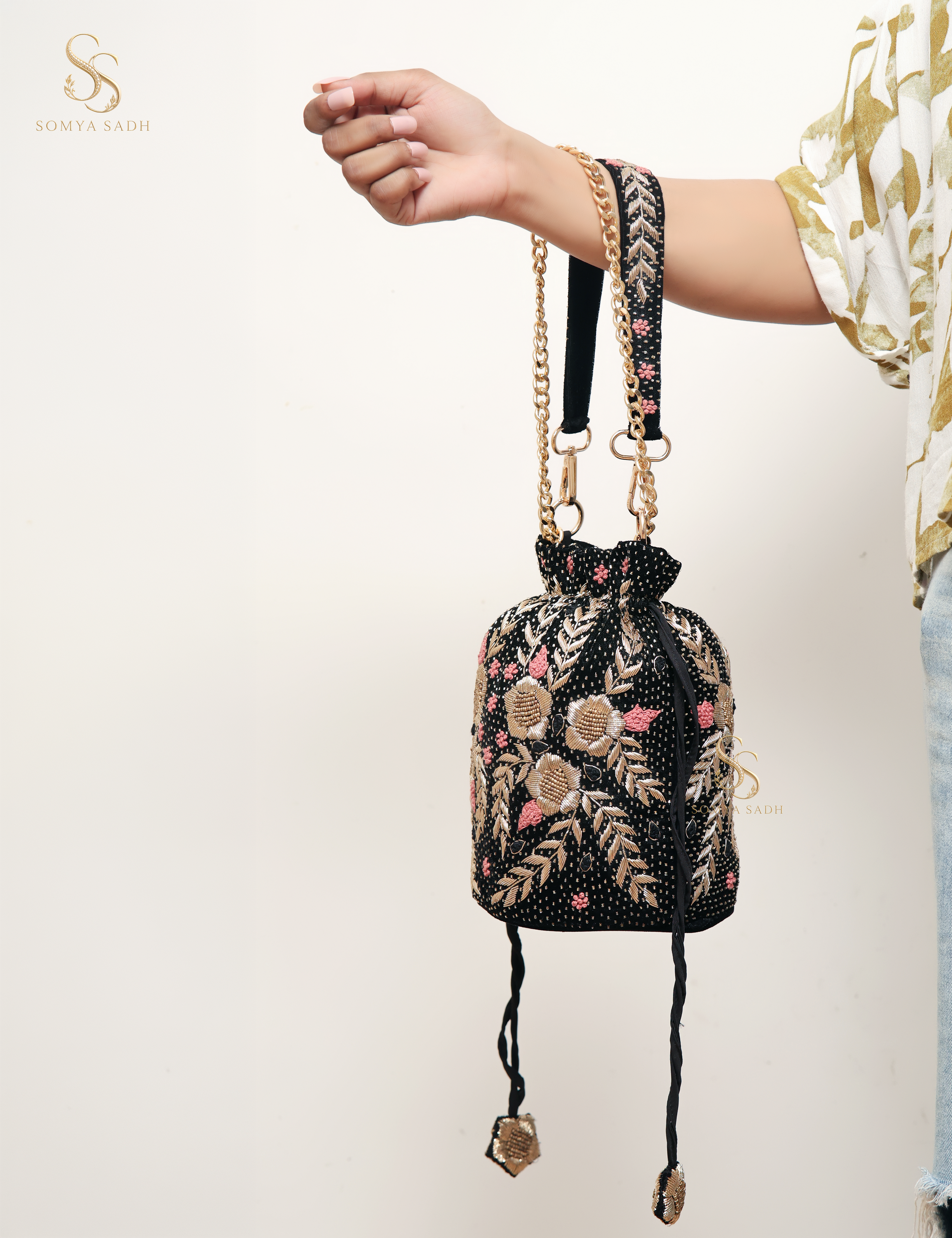 Raat Rani Black Garden Potli, detail or alternate product view