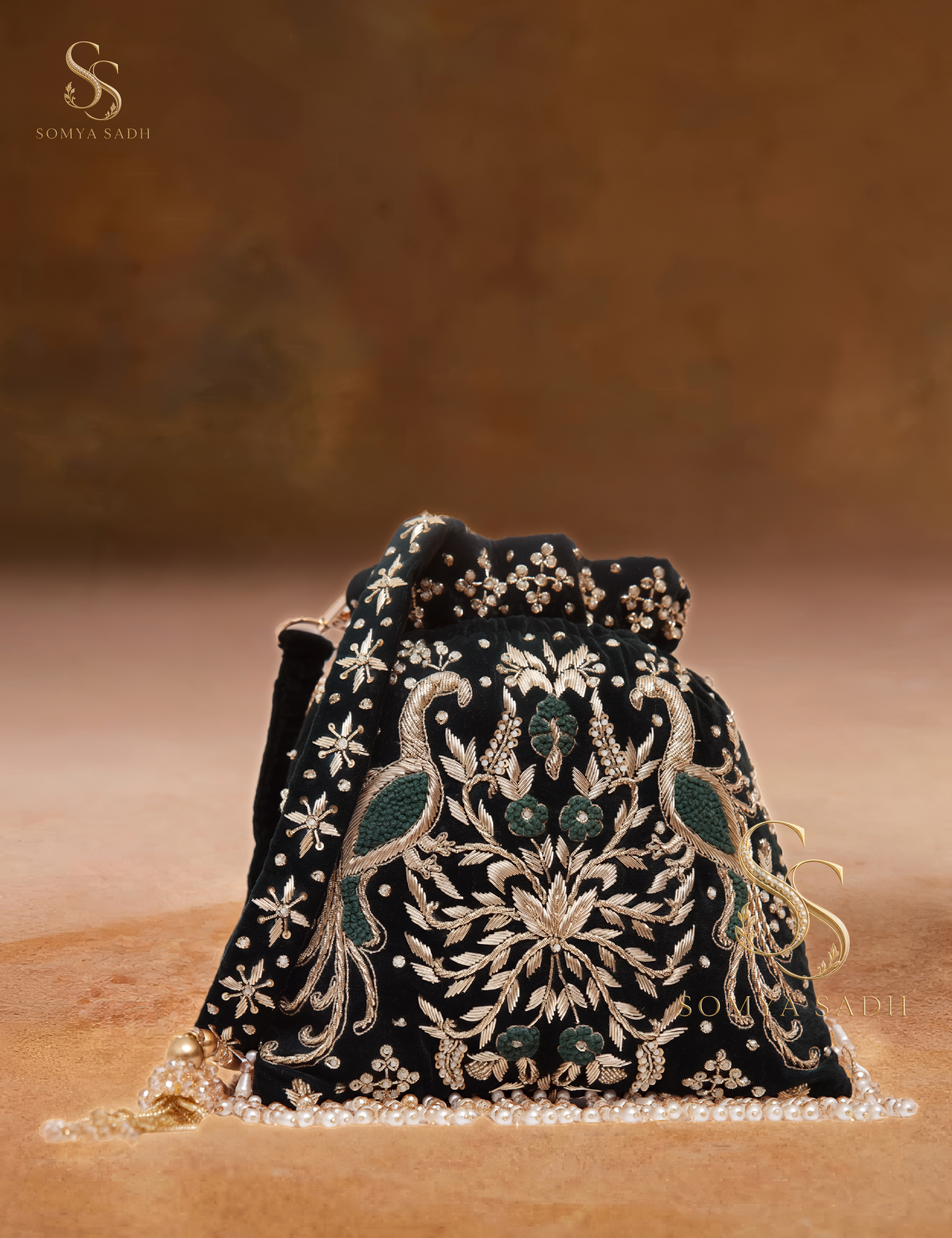 Siyahi Gul Black Floral Potli, detail or alternate product view